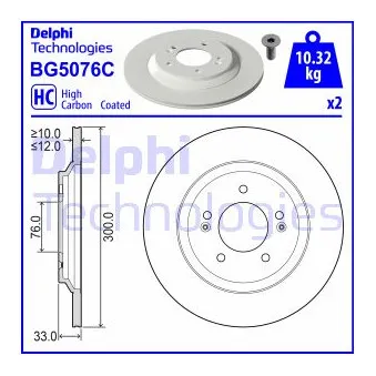 Jeu de 2 disques de frein arrière DELPHI BG5076C