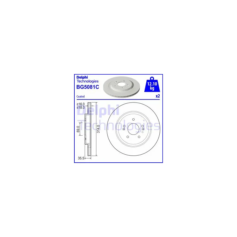 Jeu de 2 disques de frein arrière DELPHI BG5081C