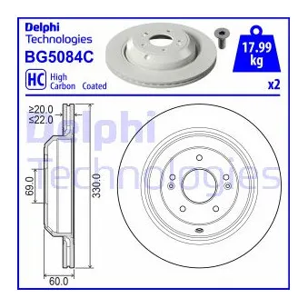 Jeu de 2 disques de frein arrière DELPHI BG5084C