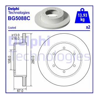 Jeu de 2 disques de frein arrière DELPHI BG5088C