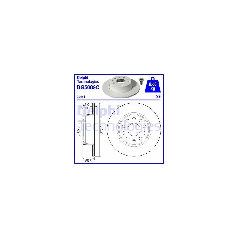Jeu de 2 disques de frein arrière DELPHI BG5089C