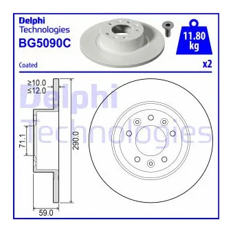 Jeu de 2 disques de frein arrière DELPHI BG5090C