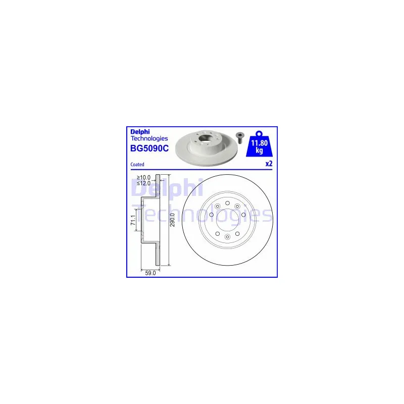 Jeu de 2 disques de frein arrière DELPHI BG5090C