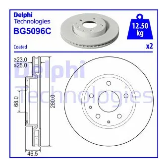 Jeu de 2 disques de frein avant DELPHI BG5096C