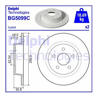 Jeu de 2 disques de frein arrière DELPHI BG5099C