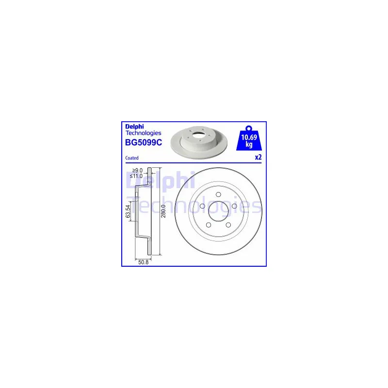 Jeu de 2 disques de frein arrière DELPHI BG5099C