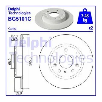 Jeu de 2 disques de frein arrière DELPHI