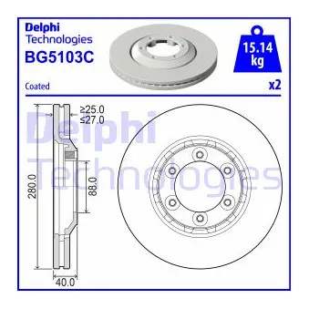 Jeu de 2 disques de frein avant DELPHI BG5103C