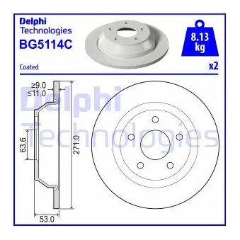 Jeu de 2 disques de frein arrière DELPHI BG5114C