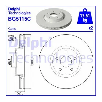 Jeu de 2 disques de frein avant DELPHI BG5115C