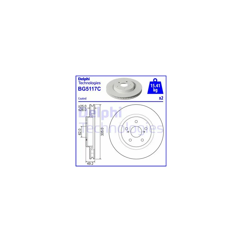 Jeu de 2 disques de frein avant DELPHI BG5117C