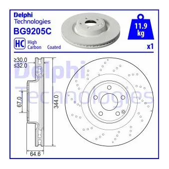 Jeu de 2 disques de frein avant DELPHI BG9205C