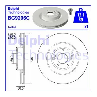 Jeu de 2 disques de frein avant DELPHI BG9206C