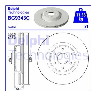 Jeu de 2 disques de frein avant DELPHI BG9343C