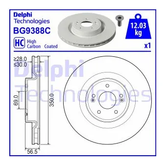 Jeu de 2 disques de frein avant DELPHI BG9388C
