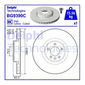 Jeu de 2 disques de frein avant DELPHI BG9390C