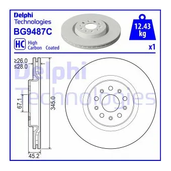 Jeu de 2 disques de frein avant DELPHI BG9487C