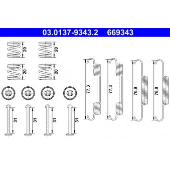 Kit d'accessoires, mâchoires de frein de stationnement ATE 03.0137-9343.2