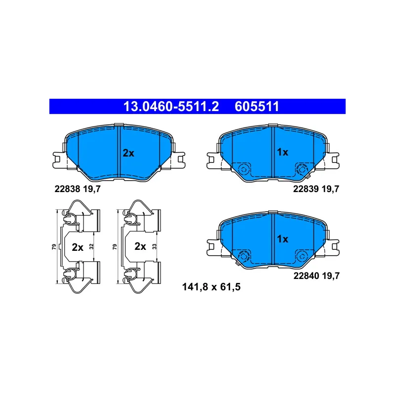 Jeu de 4 plaquettes de frein avant ATE 13.0460-5511.2