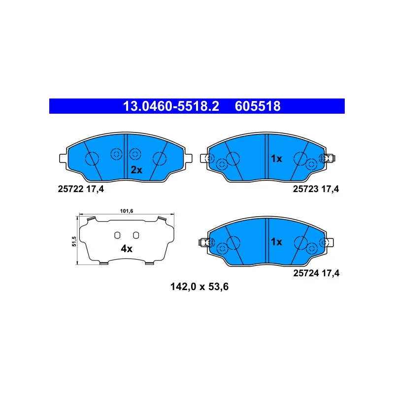 Jeu de 4 plaquettes de frein avant ATE 13.0460-5518.2