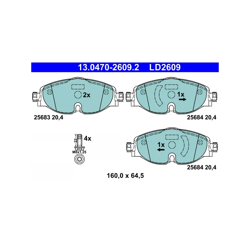 Jeu de 4 plaquettes de frein avant ATE 13.0470-2609.2