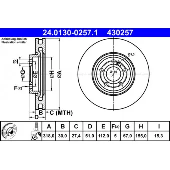 Jeu de 2 disques de frein avant ATE 24.0130-0257.1