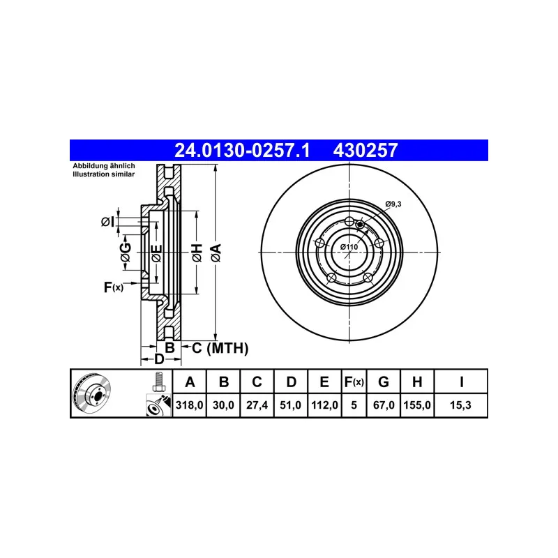 Jeu de 2 disques de frein avant ATE 24.0130-0257.1