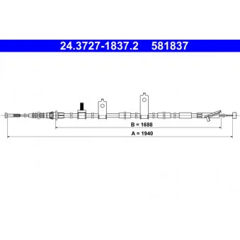 Tirette à câble, frein de stationnement ATE 24.3727-1837.2