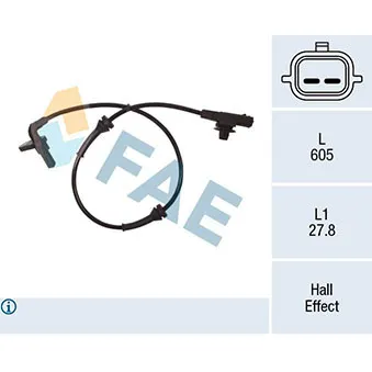Capteur, vitesse de roue arrière droit FAE 78275