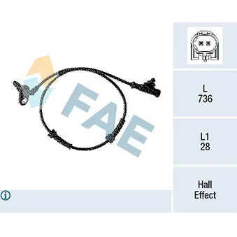 Capteur, vitesse de roue FAE 78328