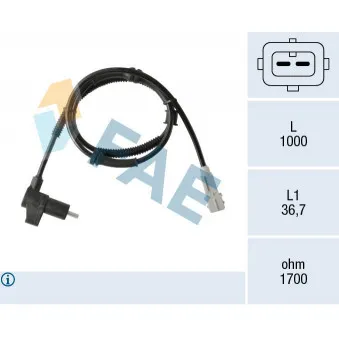 Capteur, vitesse de roue FAE 78374