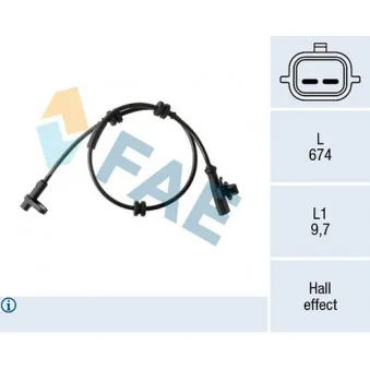 Capteur, vitesse de roue FAE 78454