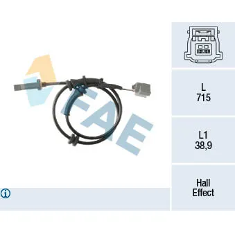 Capteur, vitesse de roue FAE 78468