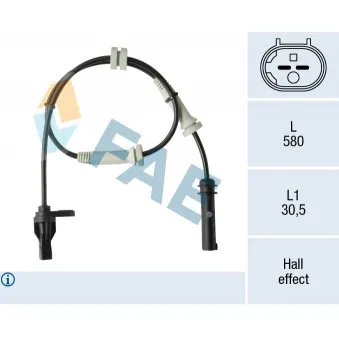 Capteur, vitesse de roue FAE 78523