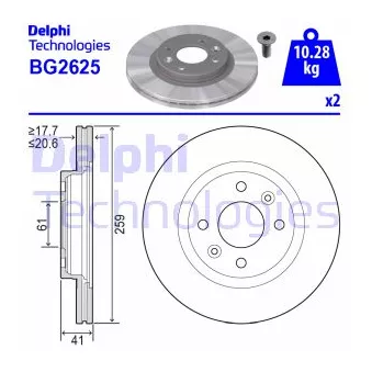 Jeu de 2 disques de frein avant DELPHI