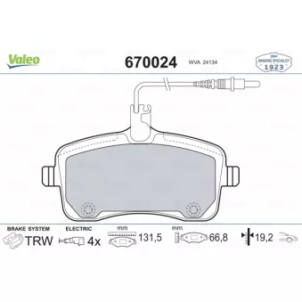 Jeu de 4 plaquettes de frein avant VALEO 670024