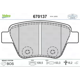 Jeu de 4 plaquettes de frein arrière VALEO 670137