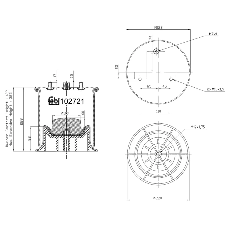 Ressort pneumatique, suspension pneumatique arrière gauche FEBI BILSTEIN 102721