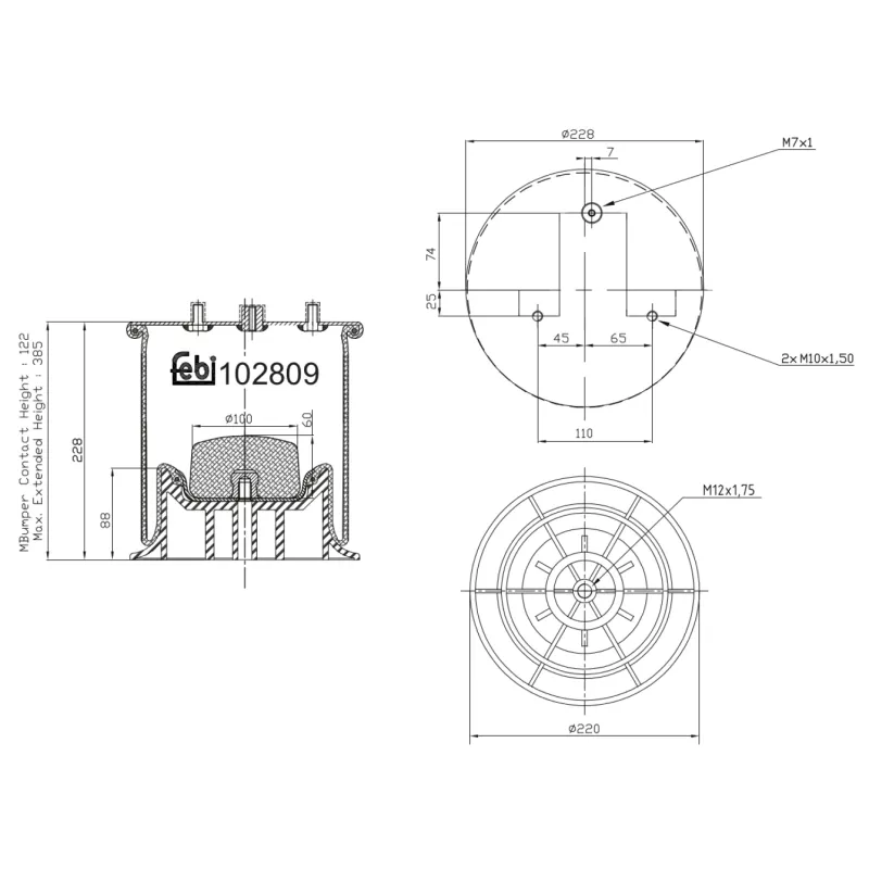 Ressort pneumatique, suspension pneumatique arrière droit FEBI BILSTEIN 102809