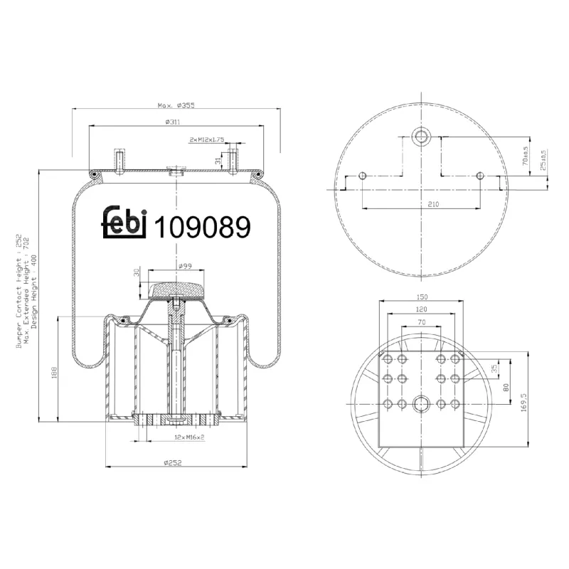 Soufflet à air, suspension pneumatique FEBI BILSTEIN 109089