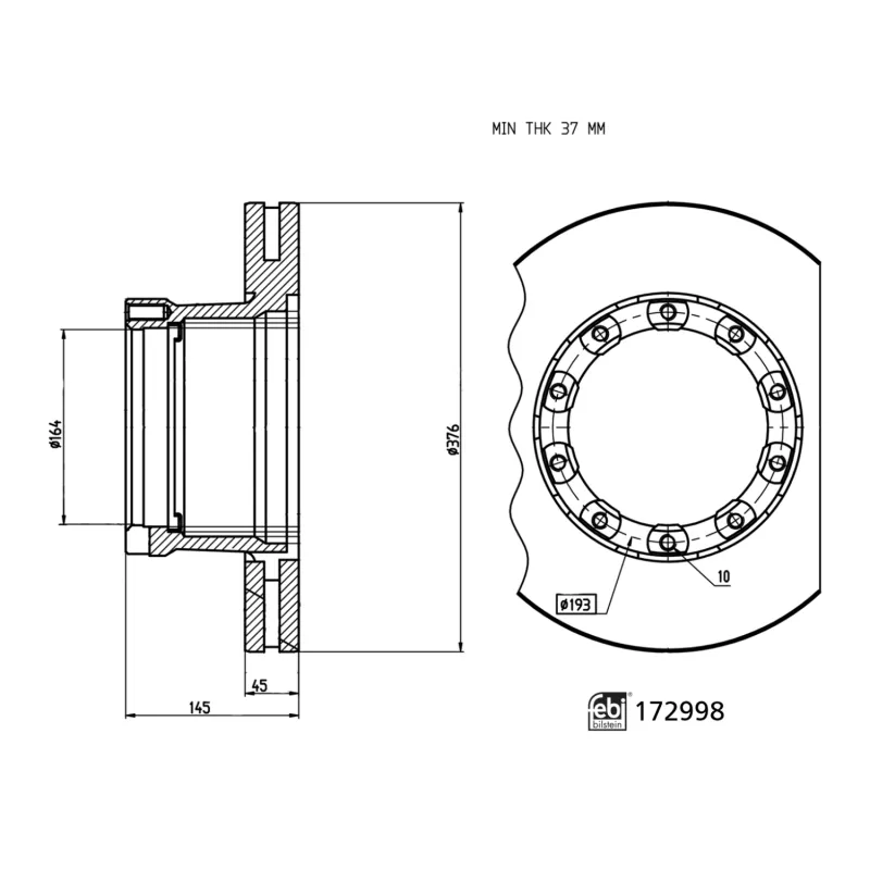 Jeu de 2 disques de frein arrière FEBI BILSTEIN 172998