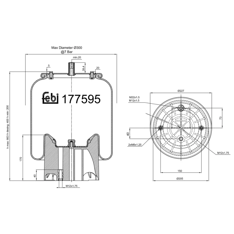 Ressort pneumatique, suspension pneumatique FEBI BILSTEIN 177595