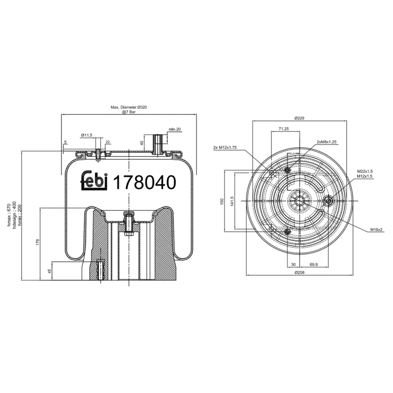 Ressort pneumatique, suspension pneumatique FEBI BILSTEIN 178040