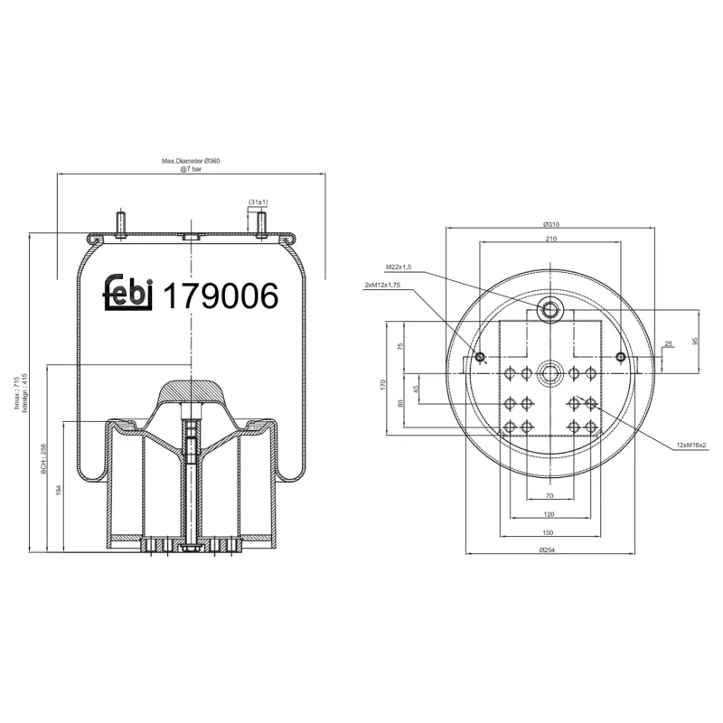 Ressort pneumatique, suspension pneumatique FEBI BILSTEIN 179006