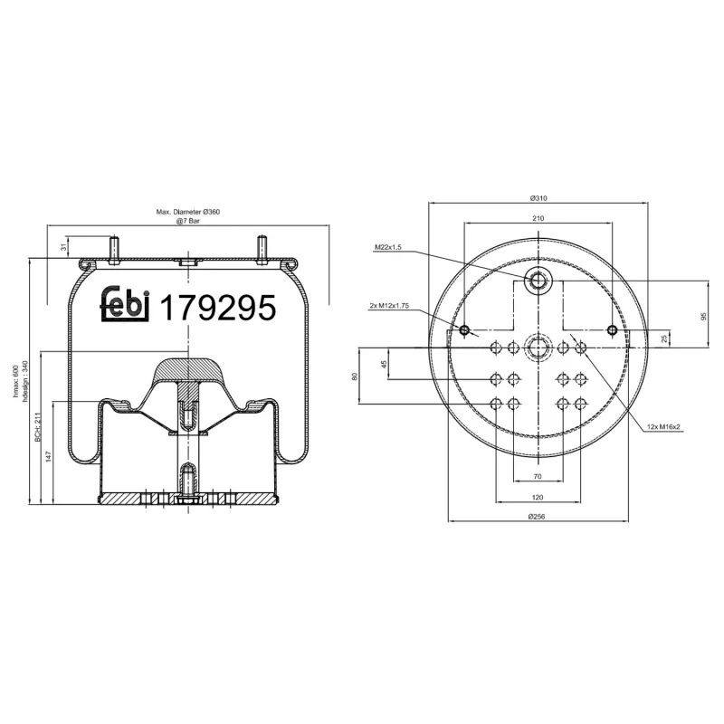 Ressort pneumatique, suspension pneumatique FEBI BILSTEIN 179295