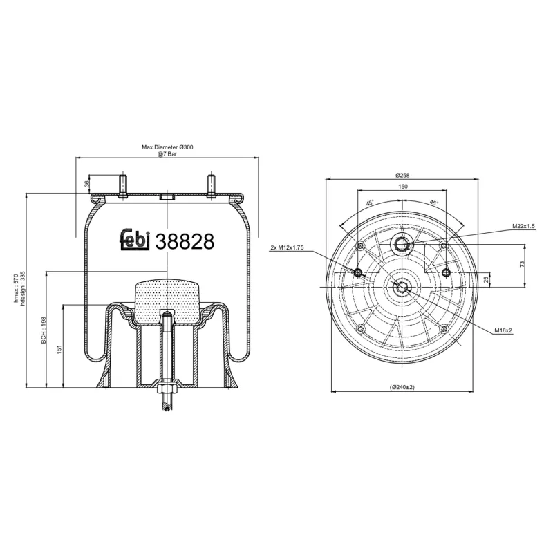 Soufflet à air, suspension pneumatique FEBI BILSTEIN 38828