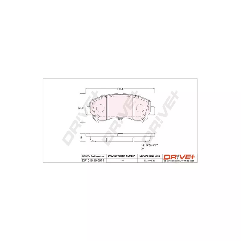 Jeu de 4 plaquettes de frein avant Dr!ve+ DP1010.10.0014