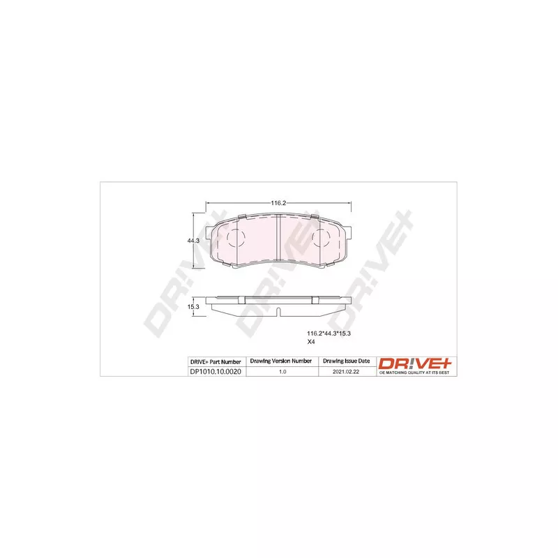 Jeu de 4 plaquettes de frein arrière Dr!ve+ DP1010.10.0020