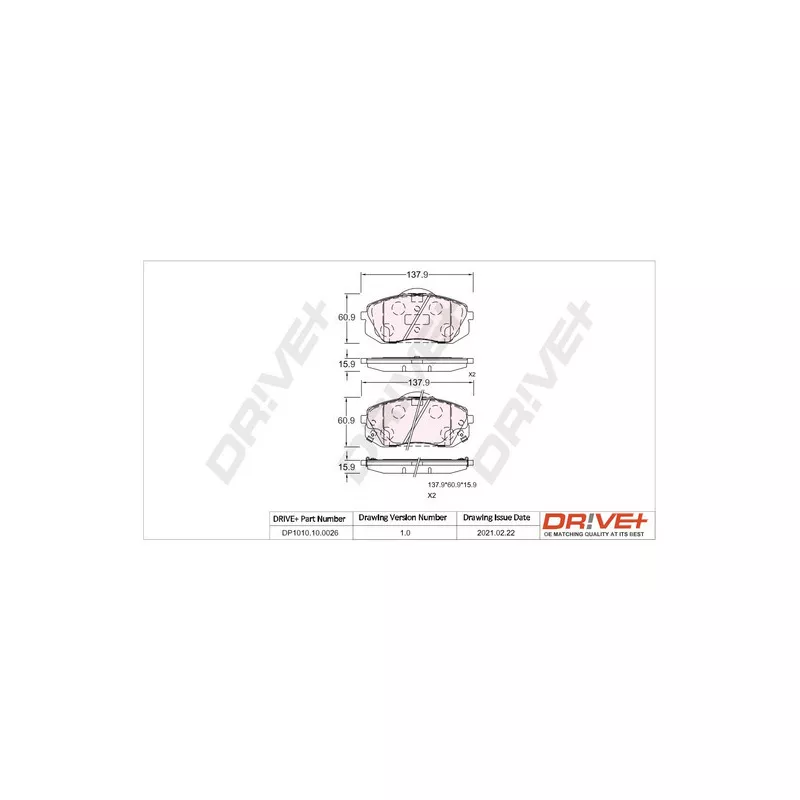 Jeu de 4 plaquettes de frein avant Dr!ve+ DP1010.10.0026