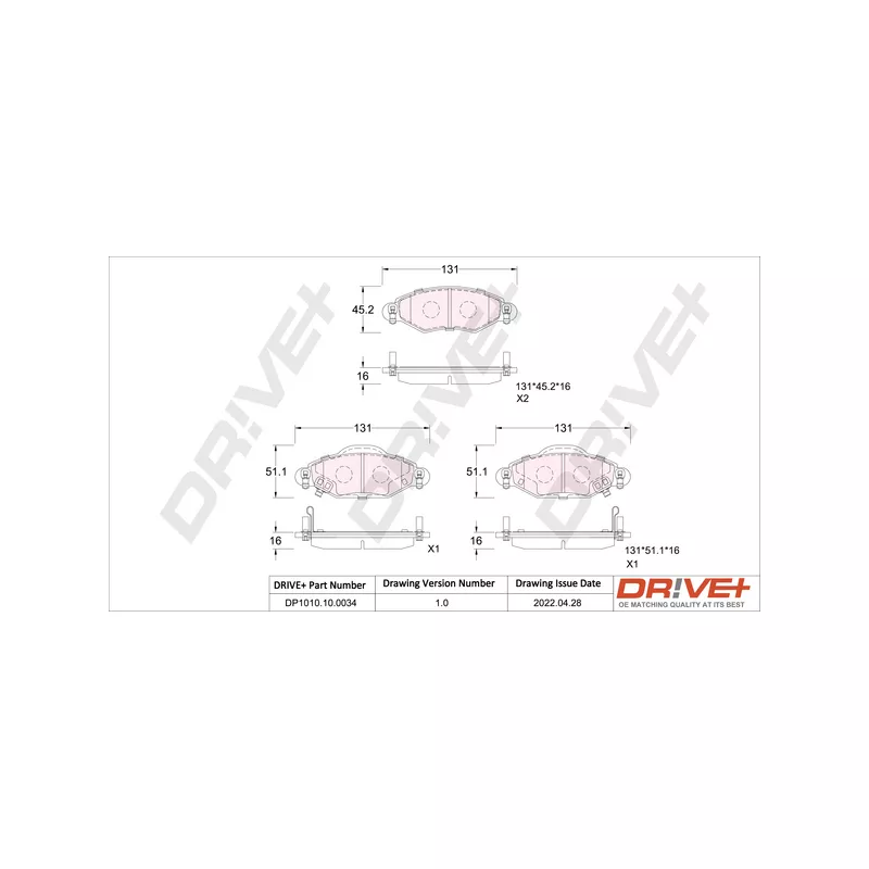 Jeu de 4 plaquettes de frein avant Dr!ve+ DP1010.10.0034